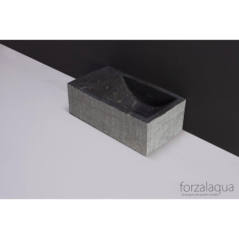 Forzalaqua Venetia Xs Lavabo wc 29x16x10cm rectangulaire sans trou pour robinetterie gauche pierre de taille ciselé bleu gris SW67679